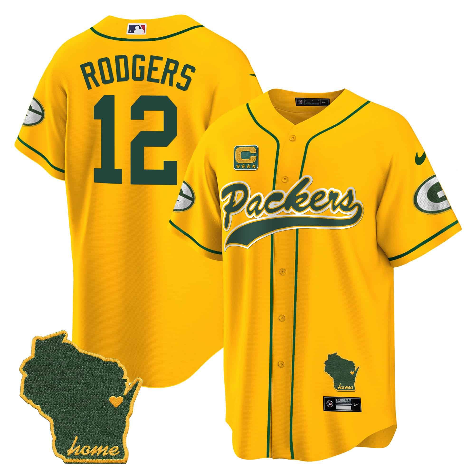 Men Green Bay Packers #12 Rodgers Yellow 2024 Nike Home Patch Baseball NFL Jersey->indianapolis colts->NFL Jersey